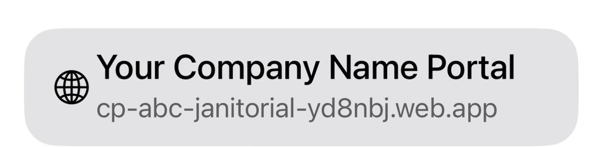 Safari address bar showing a cleaning company's portal bookmarked at its own custom web address